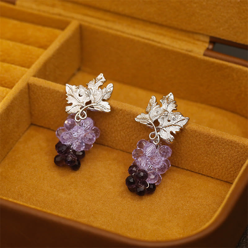 Wear FengShui Purple Grape Leaves Copper Wealth Stud Earrings