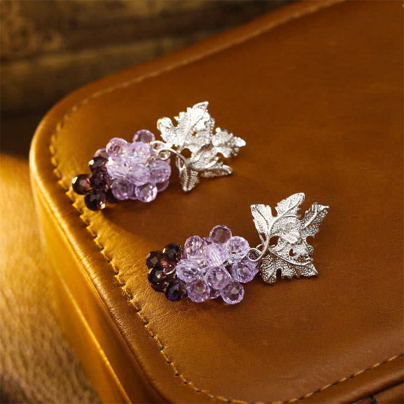 Wear FengShui Purple Grape Leaves Copper Wealth Stud Earrings