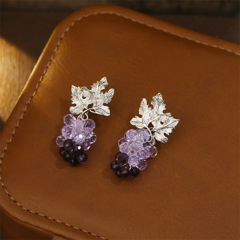 Wear FengShui Purple Grape Leaves Copper Wealth Stud Earrings