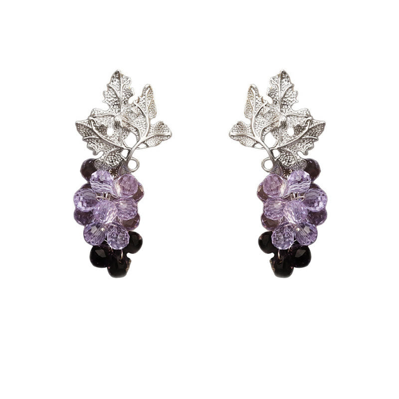 Wear FengShui Purple Grape Leaves Copper Wealth Stud Earrings