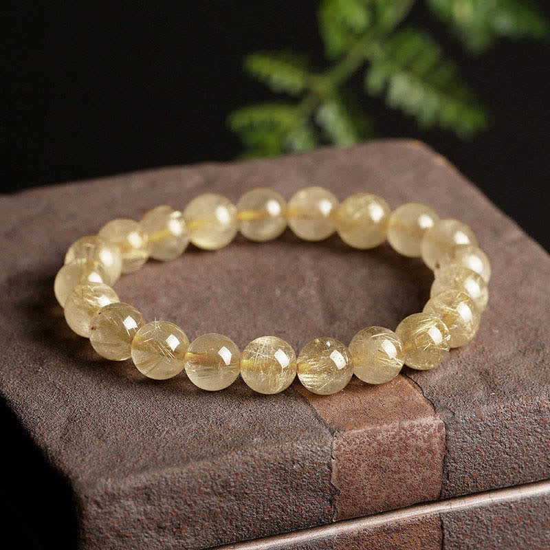 Wear FengShui Natural Golden Rutilated Quartz Auspiciousness Protection Bracelet