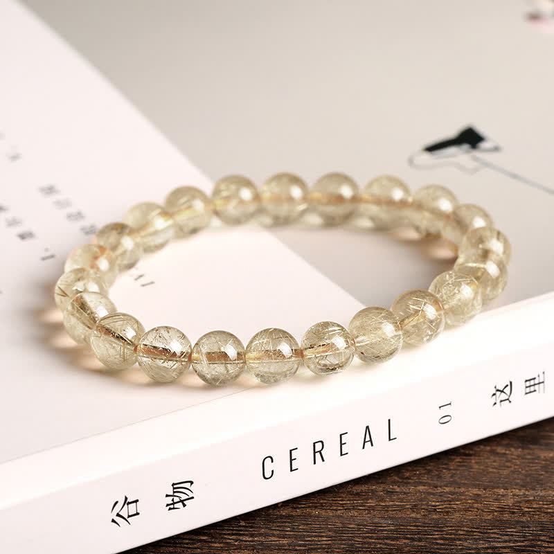 Wear FengShui Natural Golden Rutilated Quartz Auspiciousness Protection Bracelet
