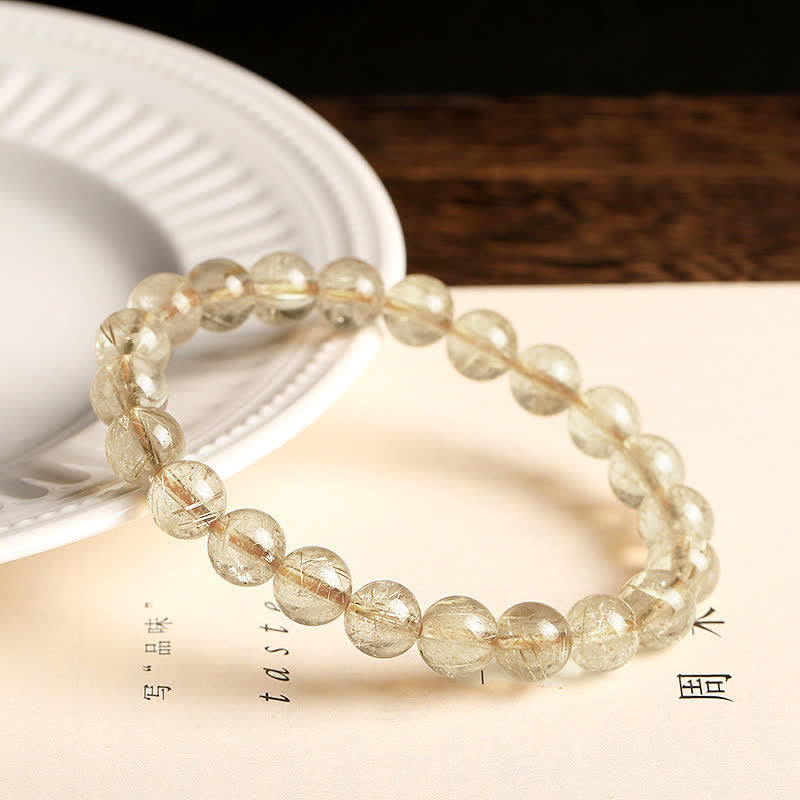 Wear FengShui Natural Golden Rutilated Quartz Auspiciousness Protection Bracelet