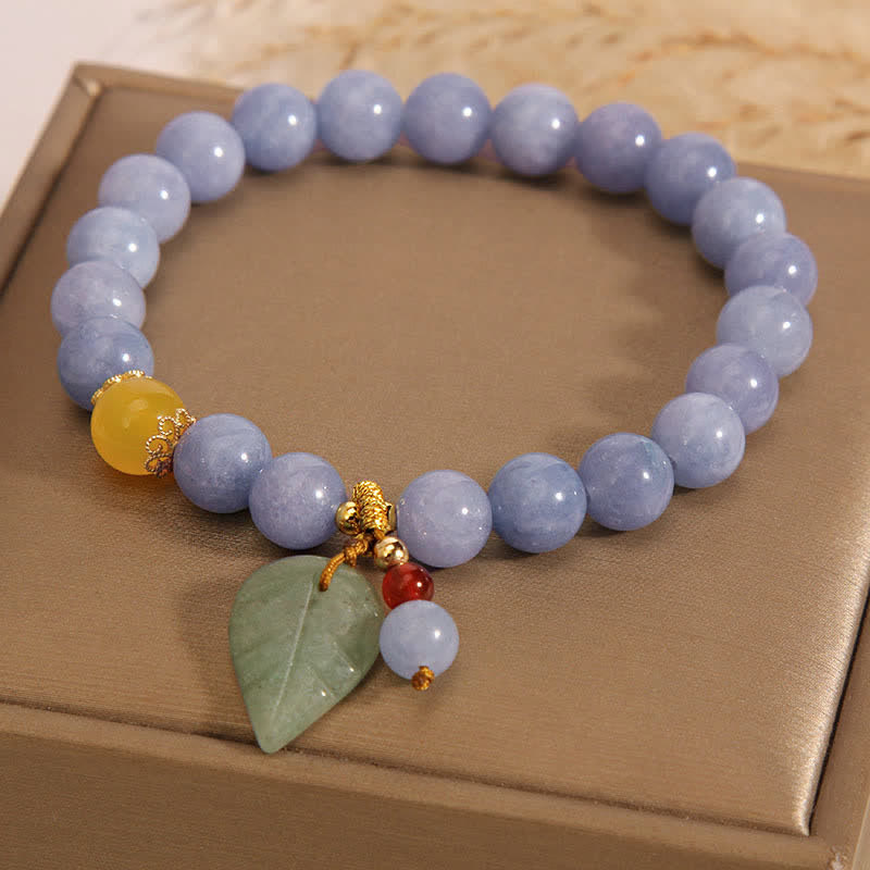Wear FengShui Aquamarine Jade Leaf Healing Charm Bracelet