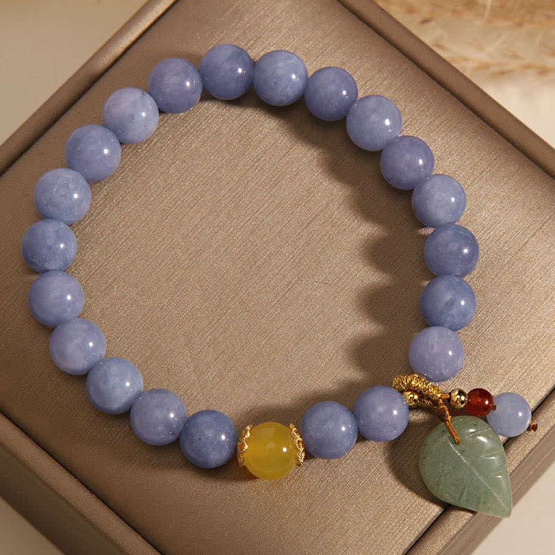 Wear FengShui Aquamarine Jade Leaf Healing Charm Bracelet