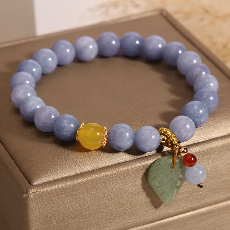 Wear FengShui Aquamarine Jade Leaf Healing Charm Bracelet