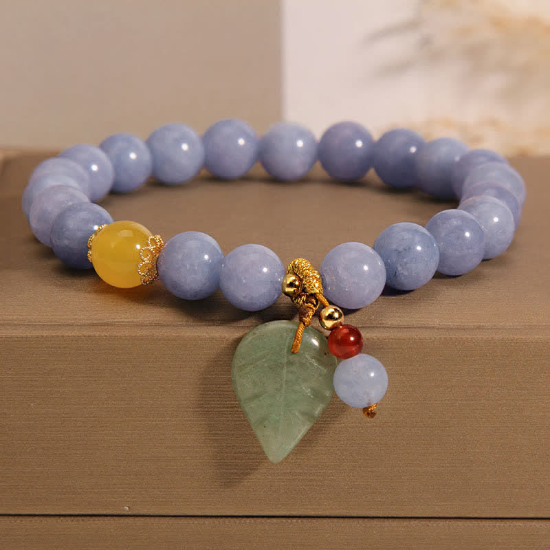 Wear FengShui Aquamarine Jade Leaf Healing Charm Bracelet