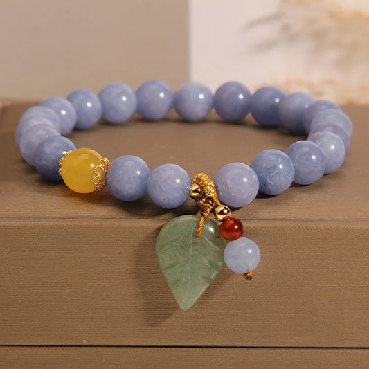 Wear FengShui Aquamarine Jade Leaf Healing Charm Bracelet