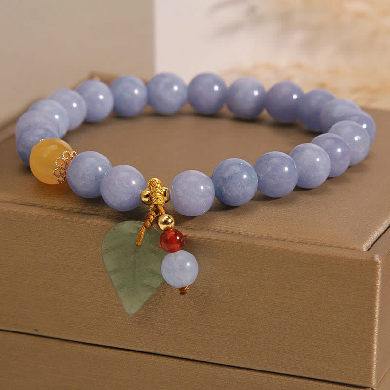 Wear FengShui Aquamarine Jade Leaf Healing Charm Bracelet