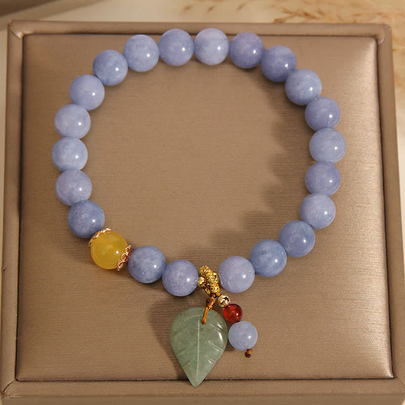 Wear FengShui Aquamarine Jade Leaf Healing Charm Bracelet