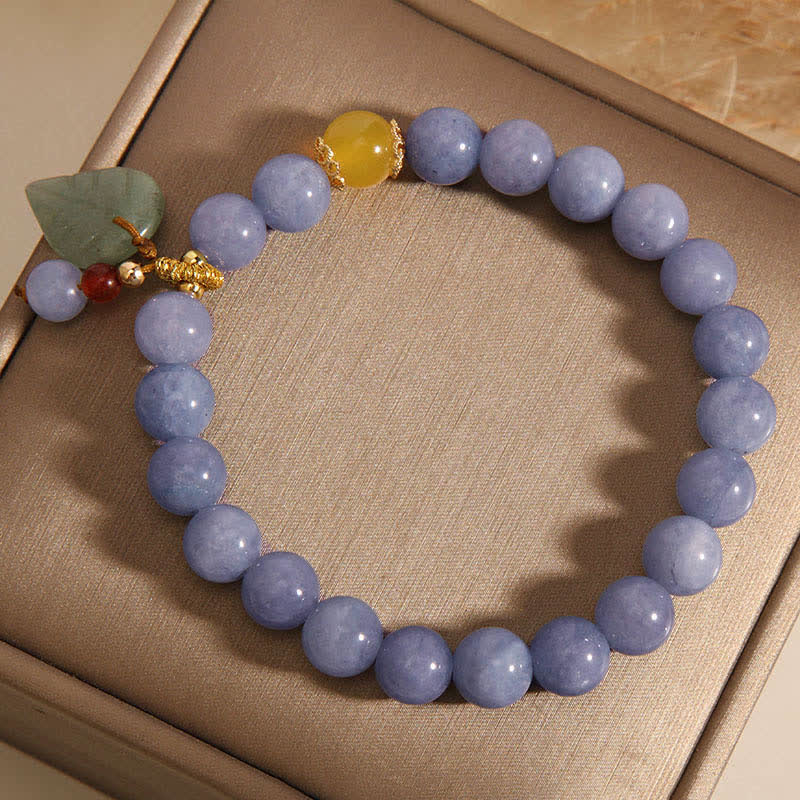 Wear FengShui Aquamarine Jade Leaf Healing Charm Bracelet