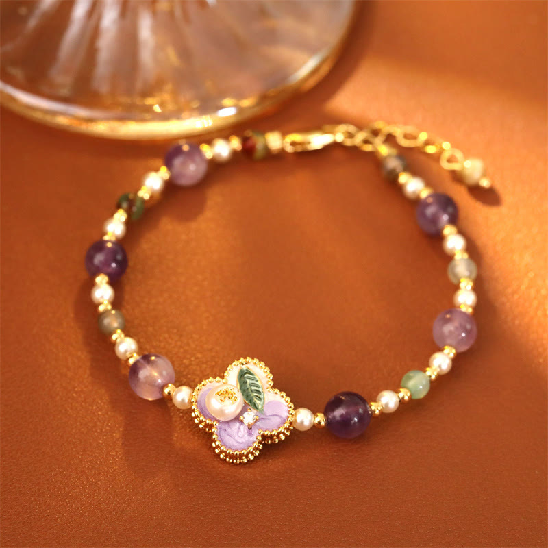 Wear FengShui Pearl Turquoise Beads Flower Design Copper Luck Chain Bracelet