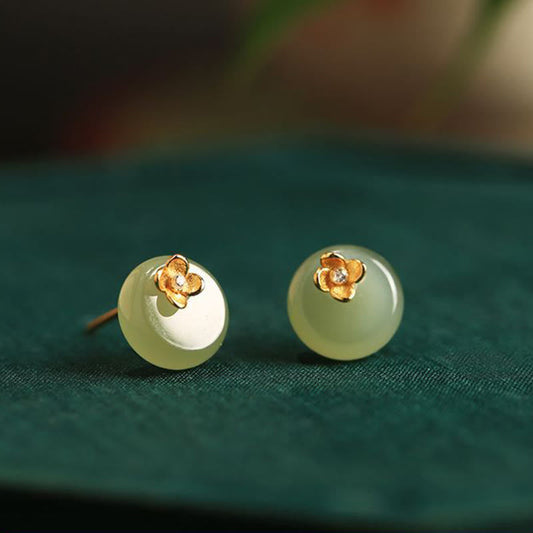 Wear FengShui Cyan Jade 925 Sterling Silver Flower Harmony Earrings