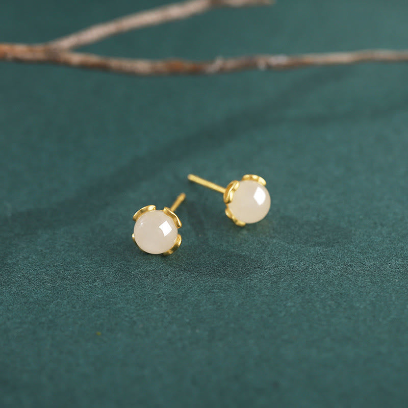 Wear FengShui Hetian Jade 925 Sterling Silver Heart-Shaped Lace Harmony Earrings