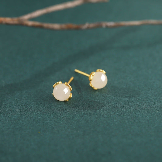 Wear FengShui Hetian Jade 925 Sterling Silver Heart-Shaped Lace Harmony Earrings