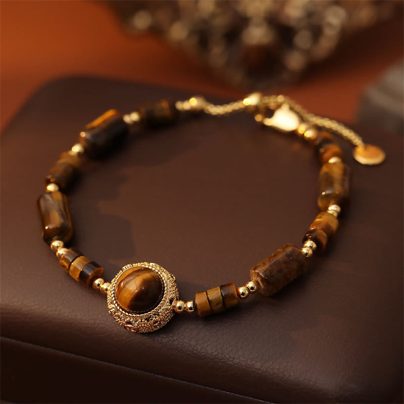 Wear FengShui Natural Tiger Eye Protection Strength Chain Bracelet