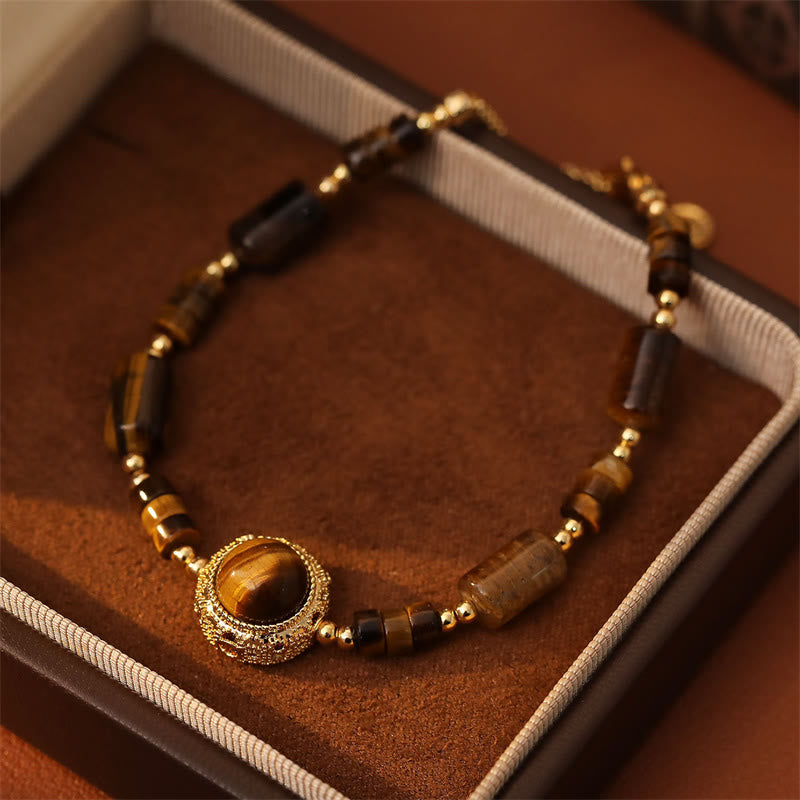 Wear FengShui Natural Tiger Eye Protection Strength Chain Bracelet