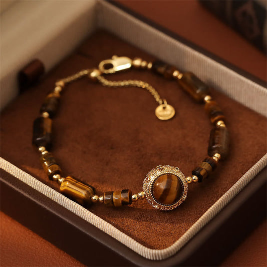 Wear FengShui Natural Tiger Eye Protection Strength Chain Bracelet