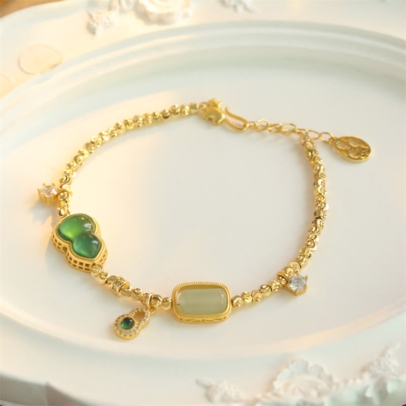 Wear FengShui Gourd Green Agate Zircon Copper Beads Support Chain Bracelet