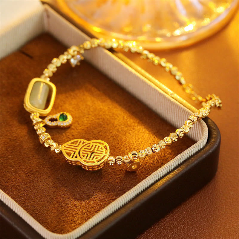 Wear FengShui Gourd Green Agate Zircon Copper Beads Support Chain Bracelet