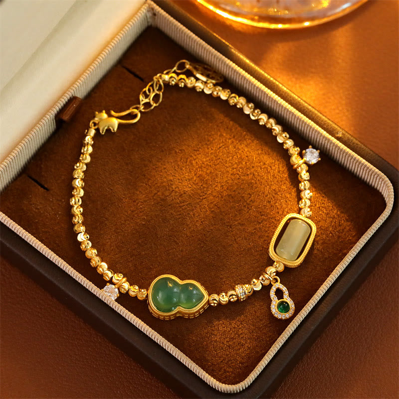Wear FengShui Gourd Green Agate Zircon Copper Beads Support Chain Bracelet