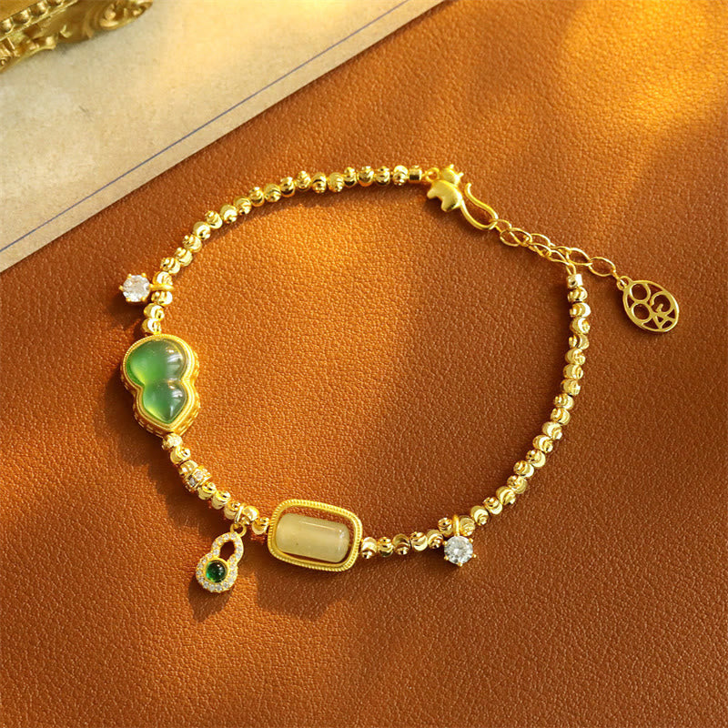 Wear FengShui Gourd Green Agate Zircon Copper Beads Support Chain Bracelet