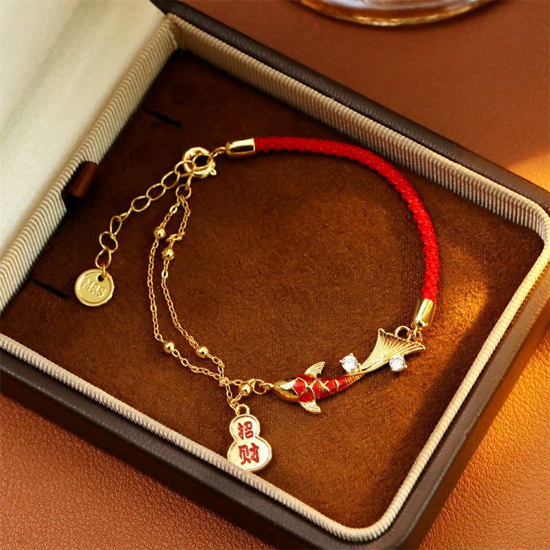 Wear FengShui Koi Fish Attract Wealth Gourd Charm Design Red String Luck Bracelet