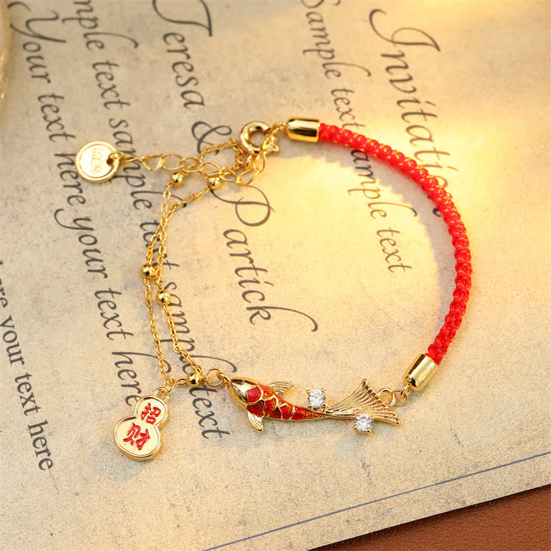 Wear FengShui Koi Fish Attract Wealth Gourd Charm Design Red String Luck Bracelet