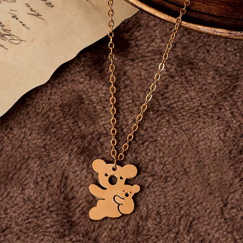 Wear FengShui "FOR DEAREST MOTHER" Koala Titanium Steel Calm Necklace Pendants Includes Gift Message Card
