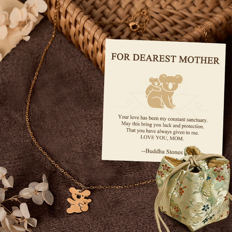 Wear FengShui "FOR DEAREST MOTHER" Koala Titanium Steel Calm Necklace Pendants Includes Gift Message Card
