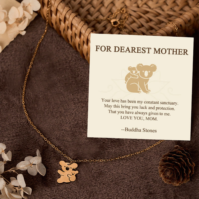 Wear FengShui "FOR DEAREST MOTHER" Koala Titanium Steel Calm Necklace Pendants Includes Gift Message Card