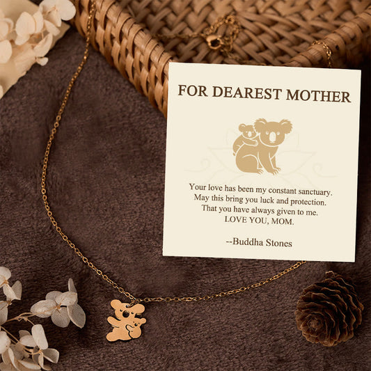 Wear FengShui "FOR DEAREST MOTHER" Koala Titanium Steel Calm Necklace Pendants Includes Gift Message Card