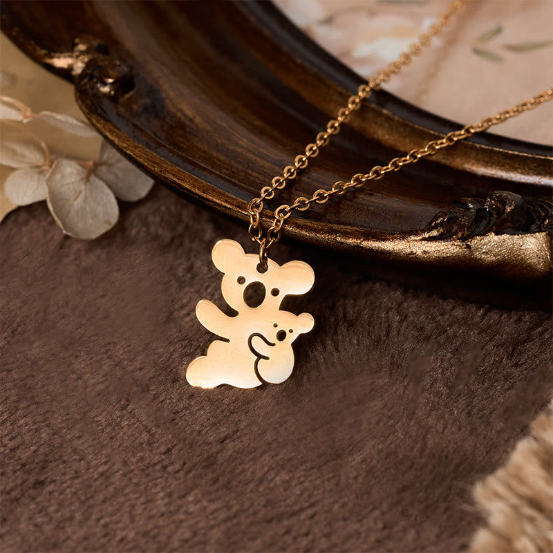 Wear FengShui "FOR DEAREST MOTHER" Koala Titanium Steel Calm Necklace Pendants Includes Gift Message Card
