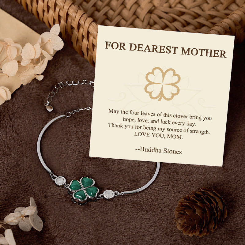 Wear FengShui "FOR DEAREST MOTHER" Copper Four-Leaf Clover Luck Bracelet Includes Gift Message Card