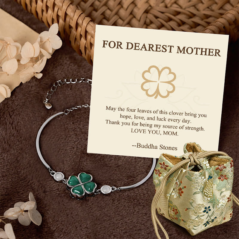 Wear FengShui "FOR DEAREST MOTHER" Copper Four-Leaf Clover Luck Bracelet Includes Gift Message Card