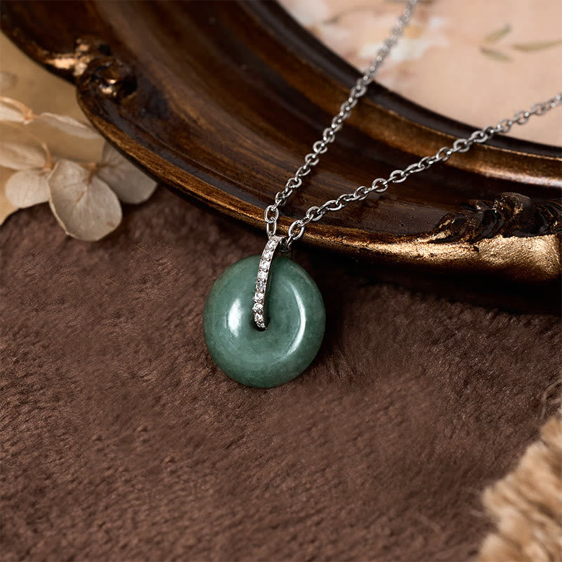 Wear FengShui "FOR DEAREST MOTHER" Peace Buckle Jade 925 Sterling Silver Luck Necklace Pendants Includes Gift Message Card