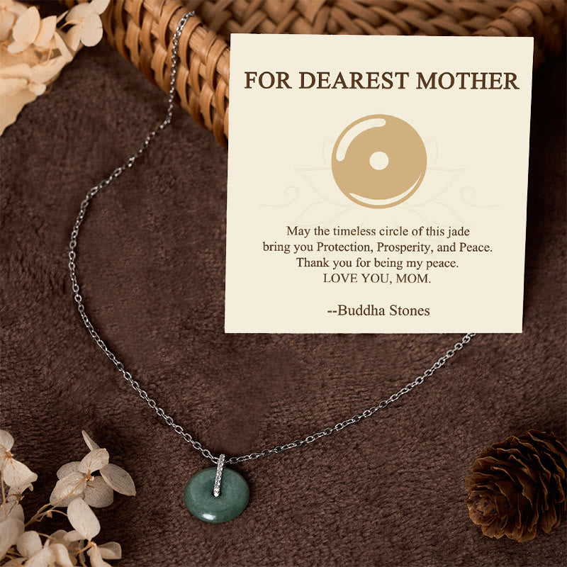 Wear FengShui "FOR DEAREST MOTHER" Peace Buckle Jade 925 Sterling Silver Luck Necklace Pendants Includes Gift Message Card