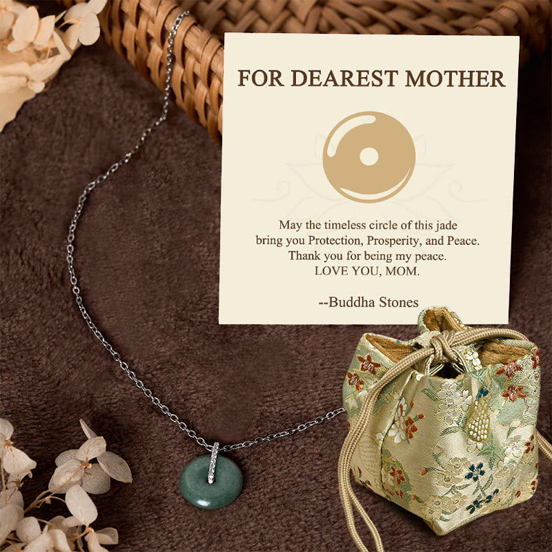 Wear FengShui "FOR DEAREST MOTHER" Peace Buckle Jade 925 Sterling Silver Luck Necklace Pendants Includes Gift Message Card