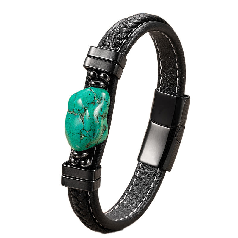 Wear FengShui Synthetic Turquoise Braided Leather Bold Bracelet