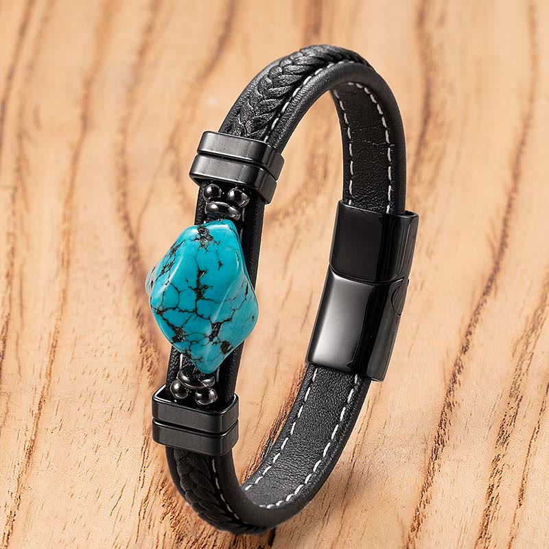 Wear FengShui Synthetic Turquoise Braided Leather Bold Bracelet