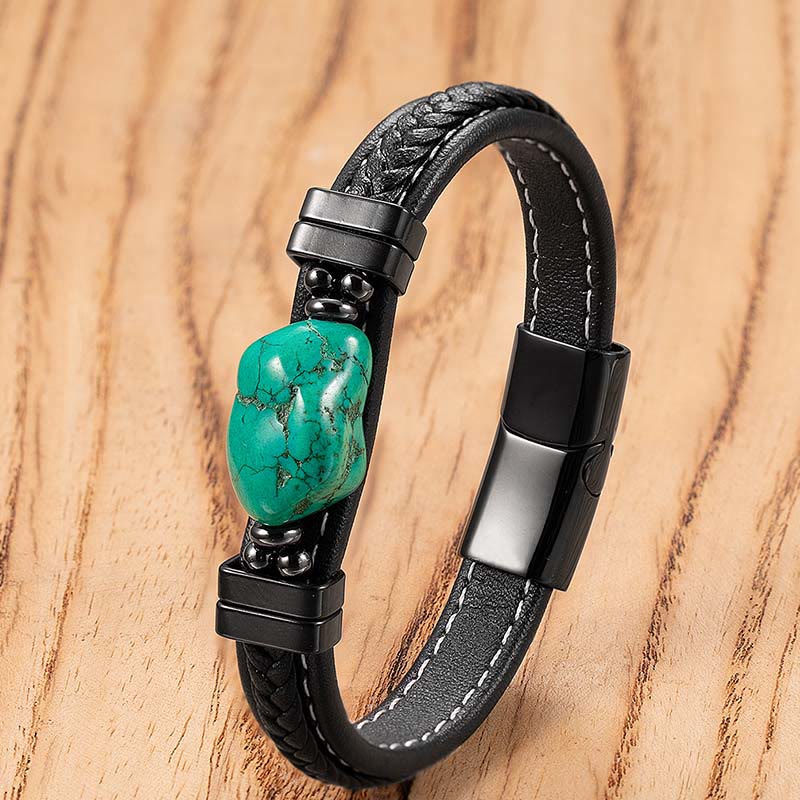 Wear FengShui Synthetic Turquoise Braided Leather Bold Bracelet