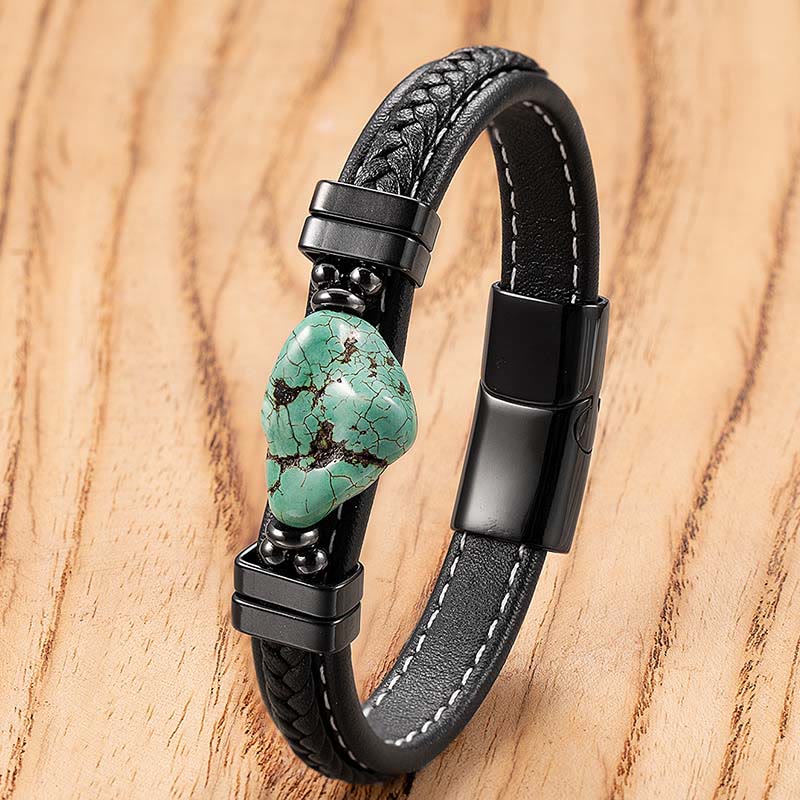 Wear FengShui Synthetic Turquoise Braided Leather Bold Bracelet