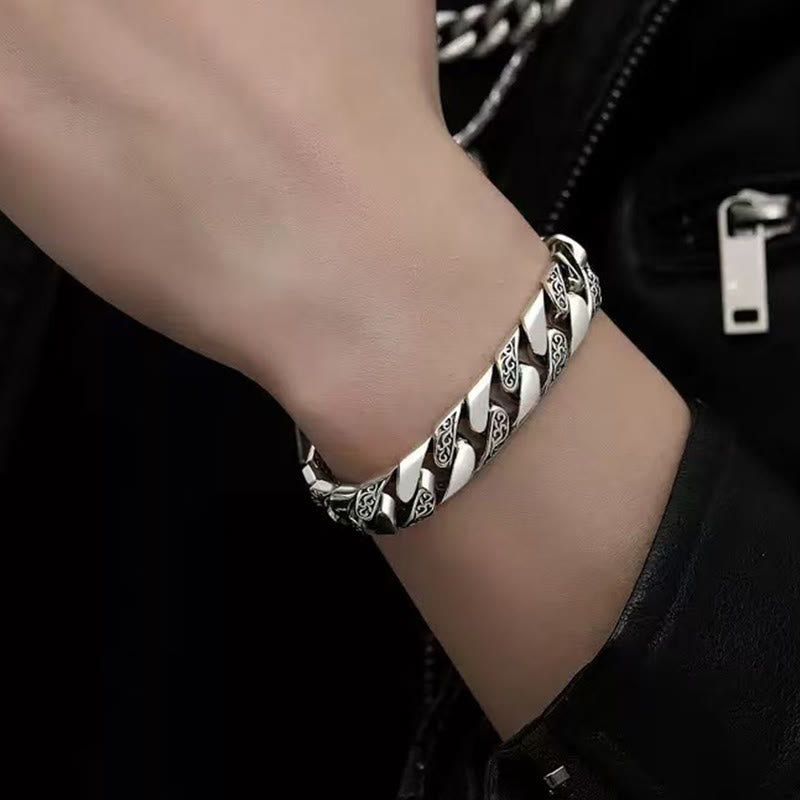 Wear FengShui Chain Copper Tang Dynasty Flower Design Braided Luck Cuban Bracelet
