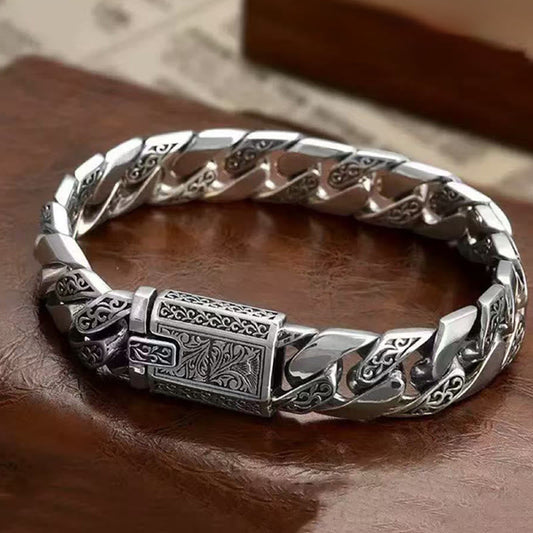 Wear FengShui Chain Copper Tang Dynasty Flower Design Braided Luck Cuban Bracelet