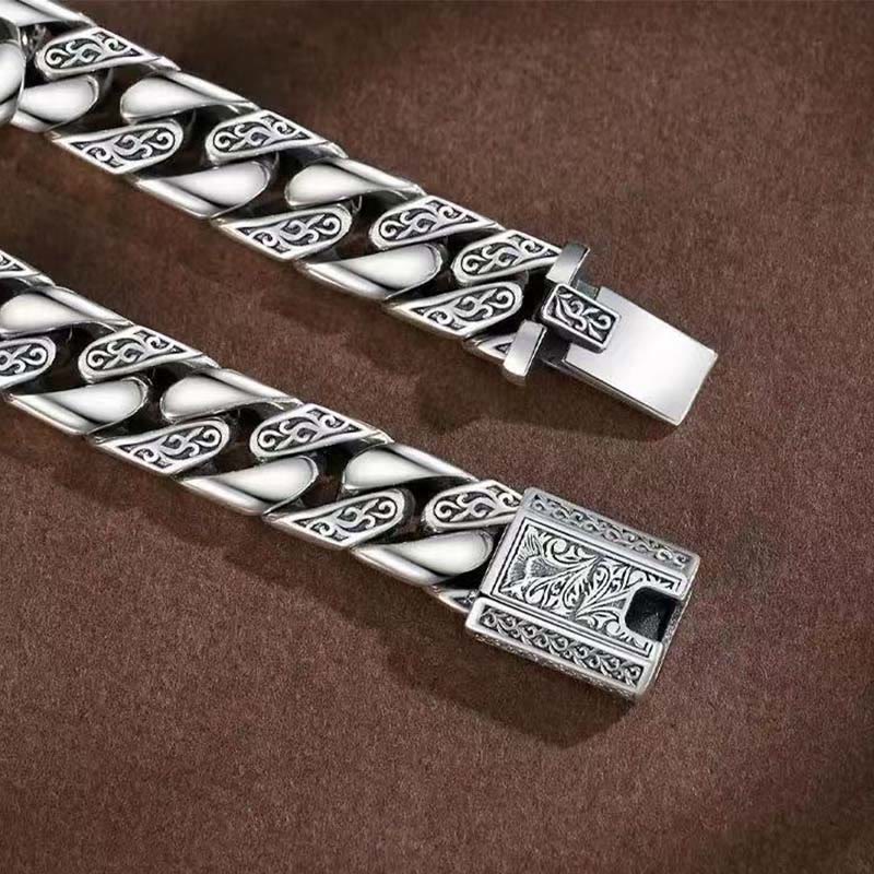 Wear FengShui Chain Copper Tang Dynasty Flower Design Braided Luck Cuban Bracelet