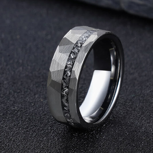 Wear FengShui Hammered Texture Tungsten Steel Strength Ring
