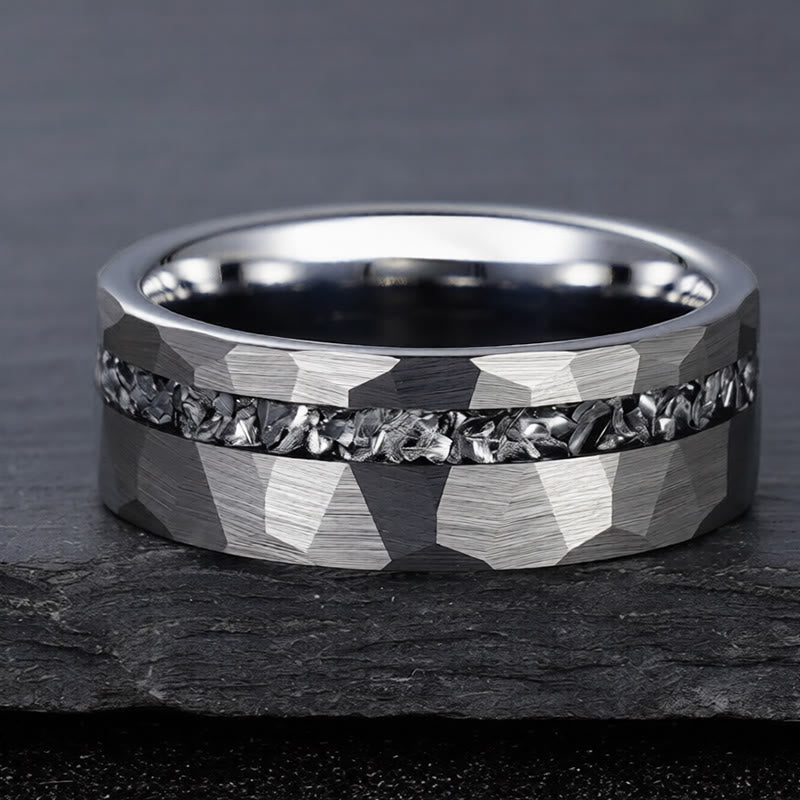 Wear FengShui Hammered Texture Tungsten Steel Strength Ring