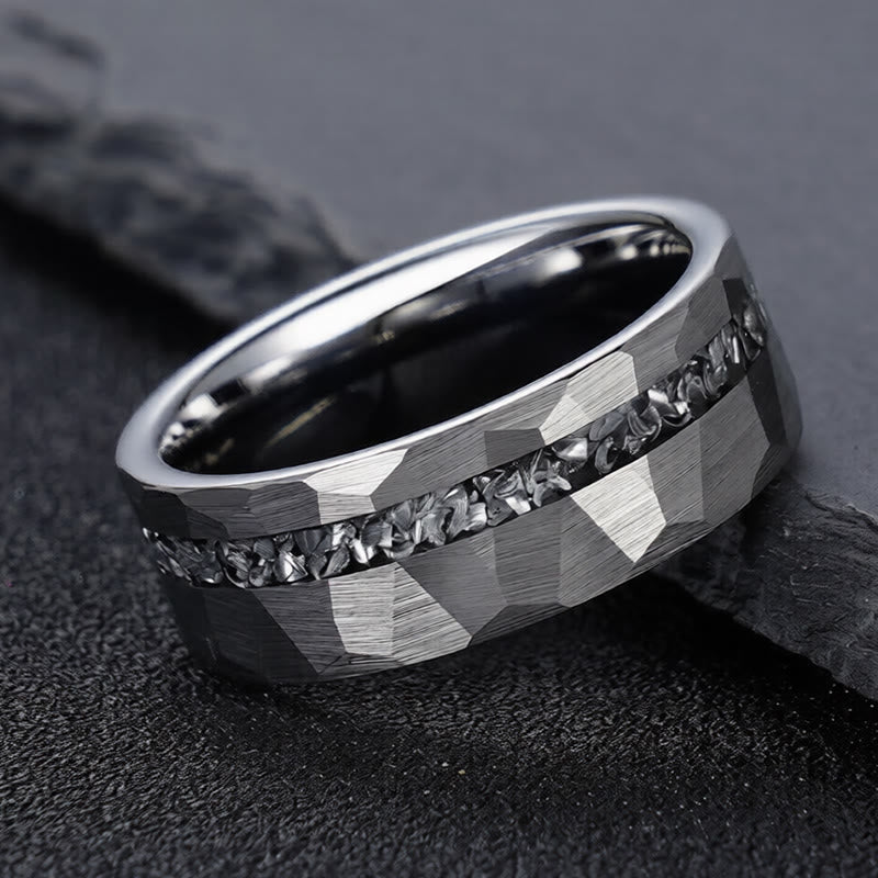 Wear FengShui Hammered Texture Tungsten Steel Strength Ring