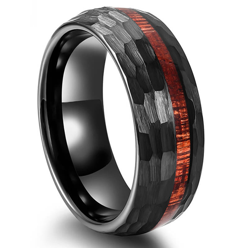 Wear FengShui Hammered Texture Inlay Tungsten Steel Endurance Ring