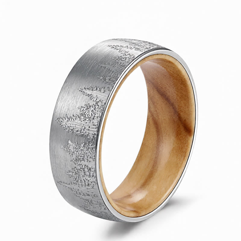 Wear FengShui Forest Pattern Wood Tungsten Steel Strength Ring